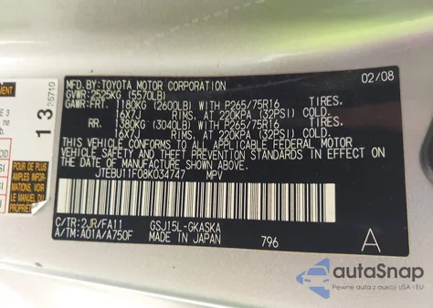 2008 Toyota Fj Cruiser z USA, uszkodzony, nr VIN JTEBU11F08K034747